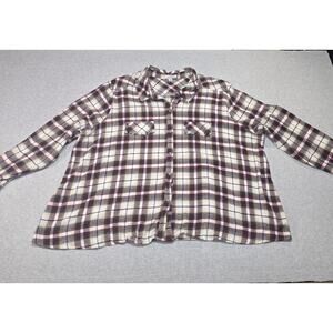 LA Threads Womens Plus Sz 3X Plaid Button Up Long Sleeve Fringe Shirt‎ Top Shirt